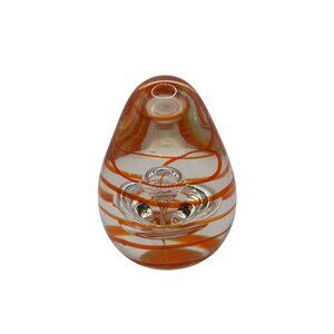 Handcrafted Glass Paperweight With Orange Swirls & Clear Crystal Accents